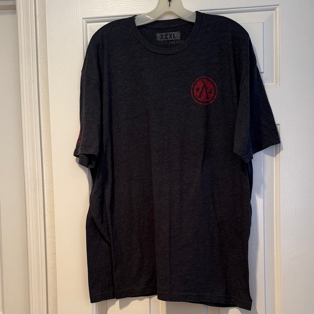 Dark Gray Graphic Tee with Red Emblem